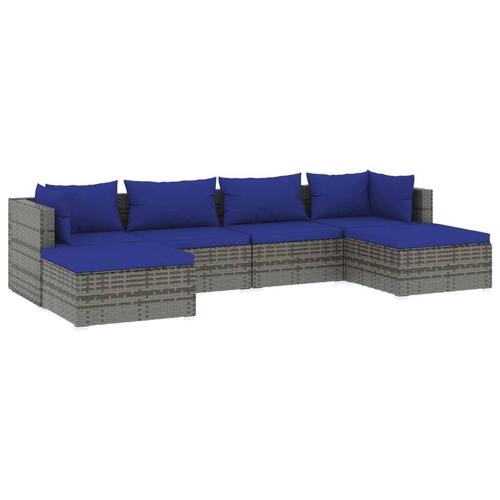 Loungesæt til haven 6 dele med hynder polyrattan grå