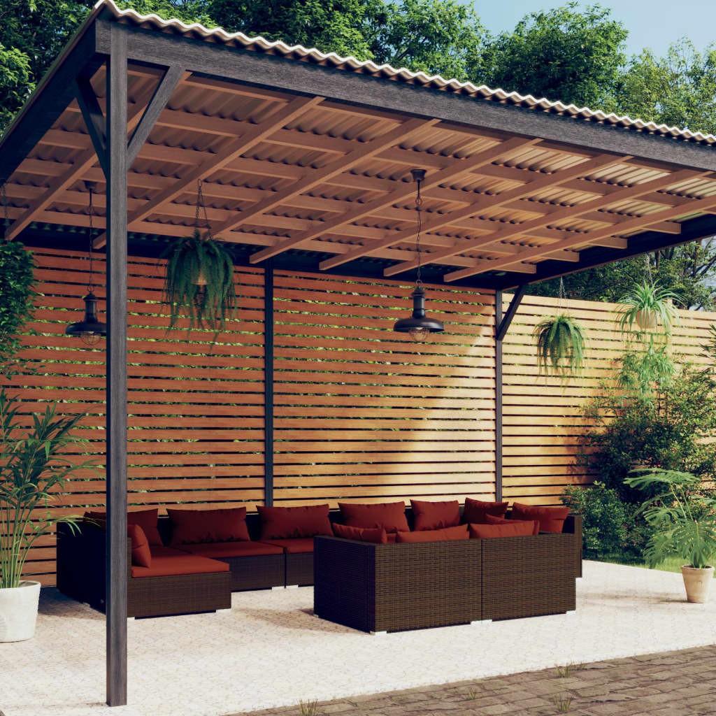 Loungesæt til haven 9 dele med hynder polyrattan brun billede