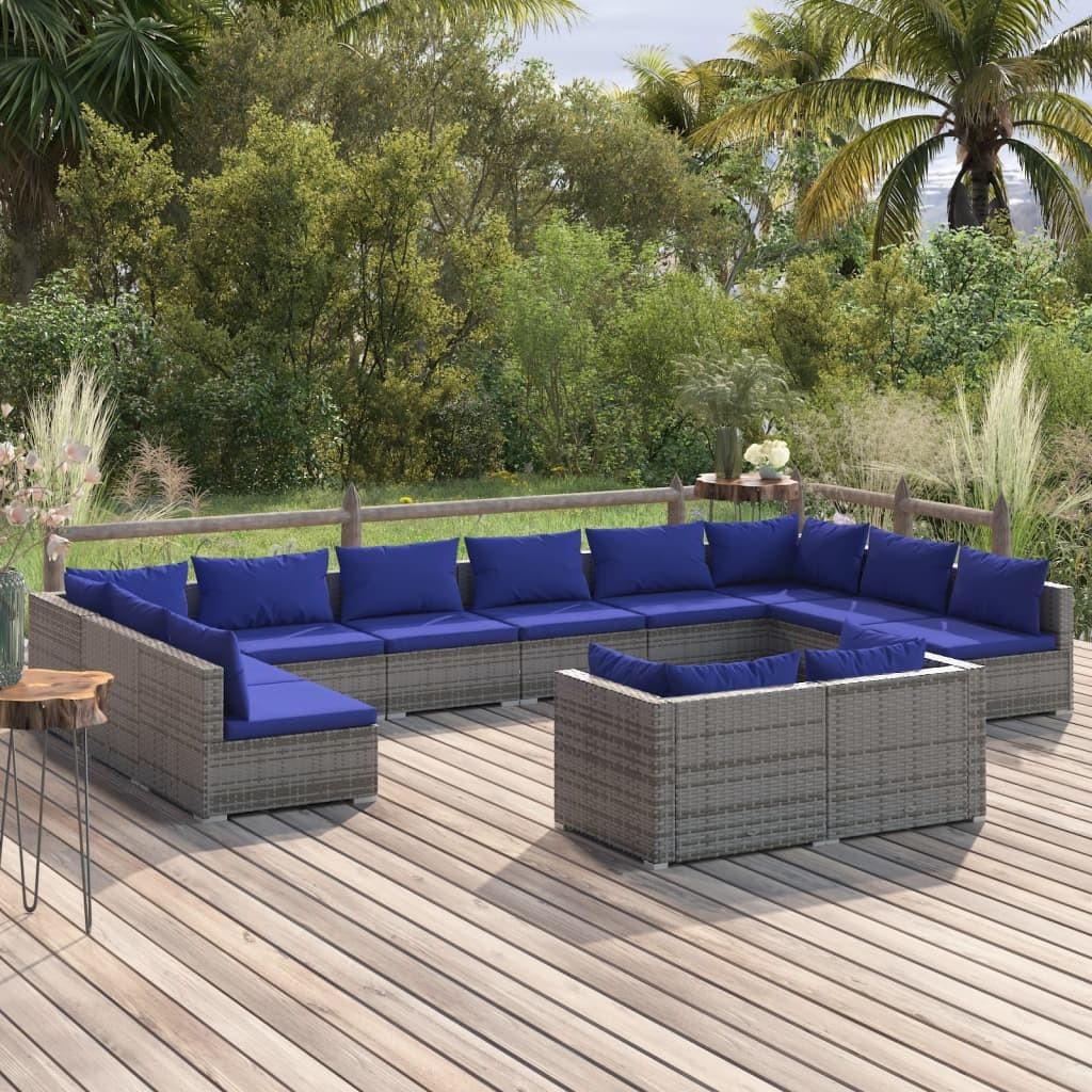 Loungesæt til haven 12 dele med hynder polyrattan grå