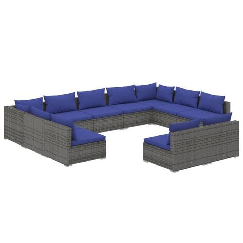 Loungesæt til haven 11 dele med hynder polyrattan grå