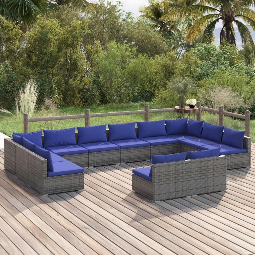 Loungesæt til haven 12 dele med hynder polyrattan grå