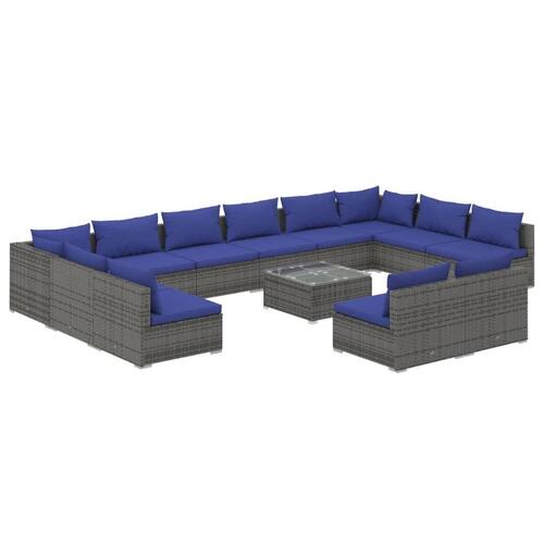 Loungesæt til haven 13 dele med hynder polyrattan grå
