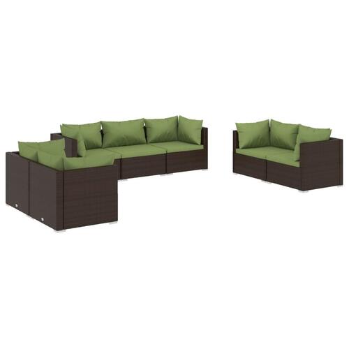 Loungesæt til haven 7 dele med hynder polyrattan brun