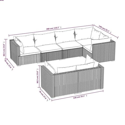 Loungesæt til haven 7 dele med hynder polyrattan brun