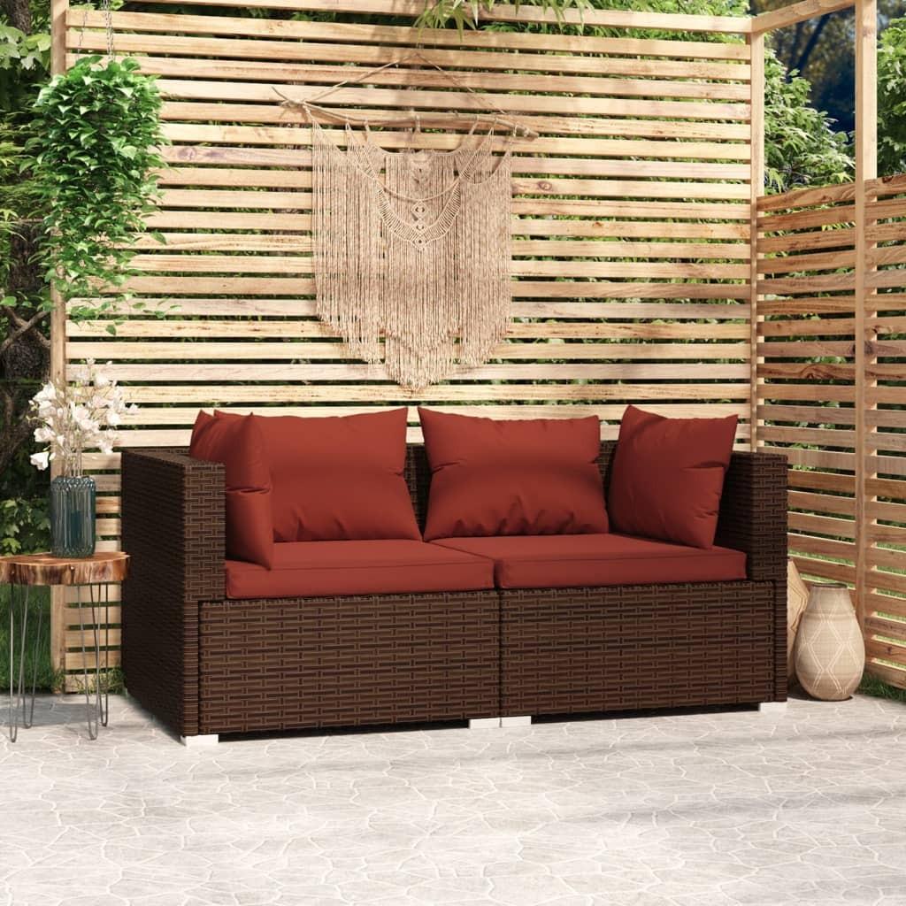 2-personers sofa med hynder polyrattan brun