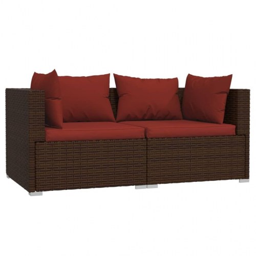 2-personers sofa med hynder polyrattan brun