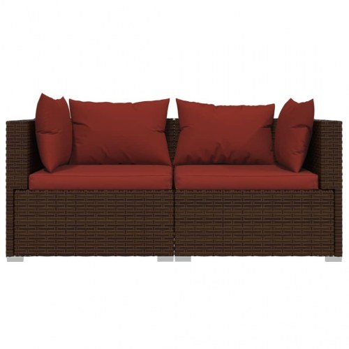 2-personers sofa med hynder polyrattan brun