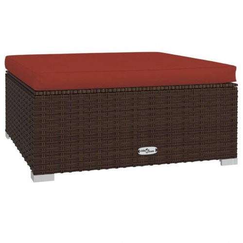Fodskammel til haven i polyrattan med hynde 70×70×30 cm - brun/kanelrød