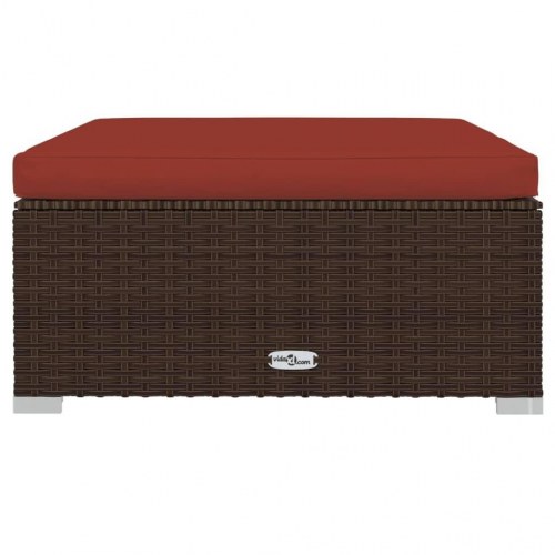 Fodskammel til haven i polyrattan med hynde 70×70×30 cm - brun/kanelrød
