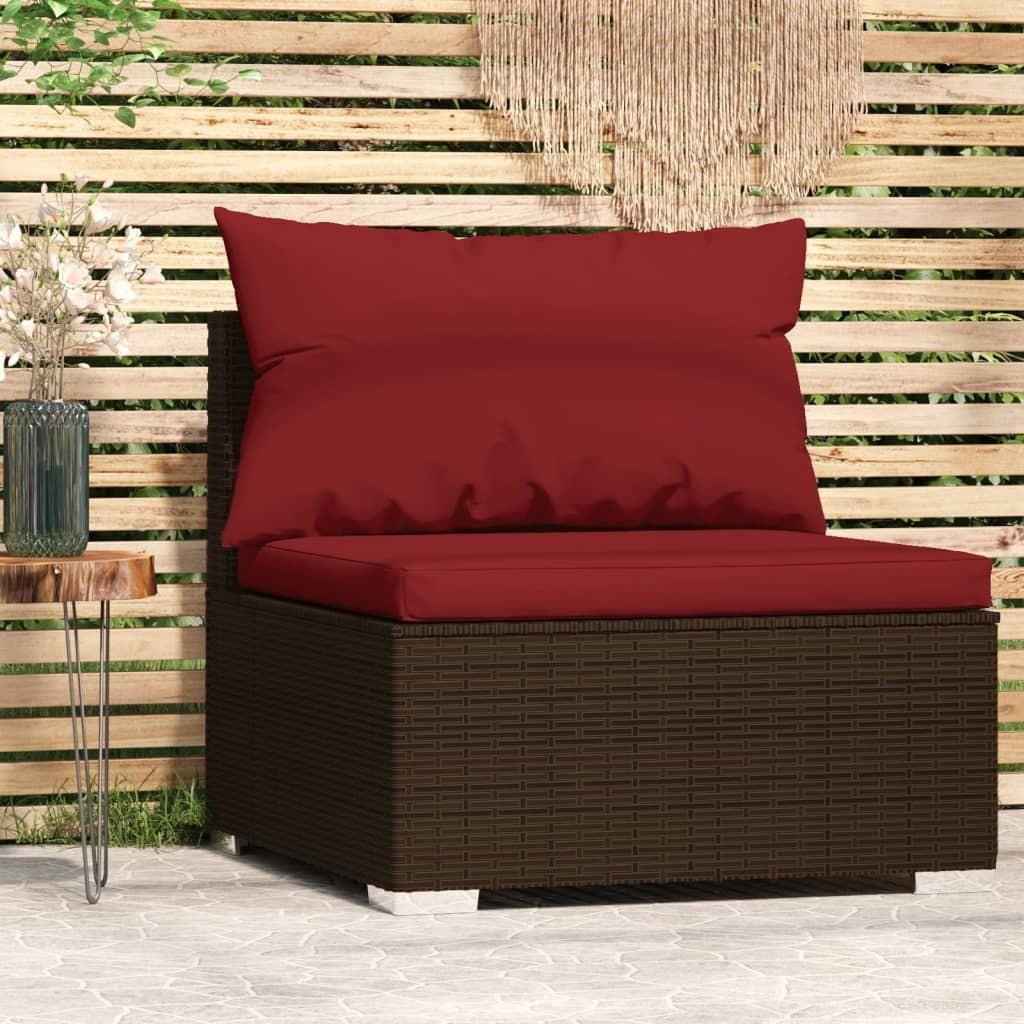 Midtermodul til havesofa med hynder polyrattan brun