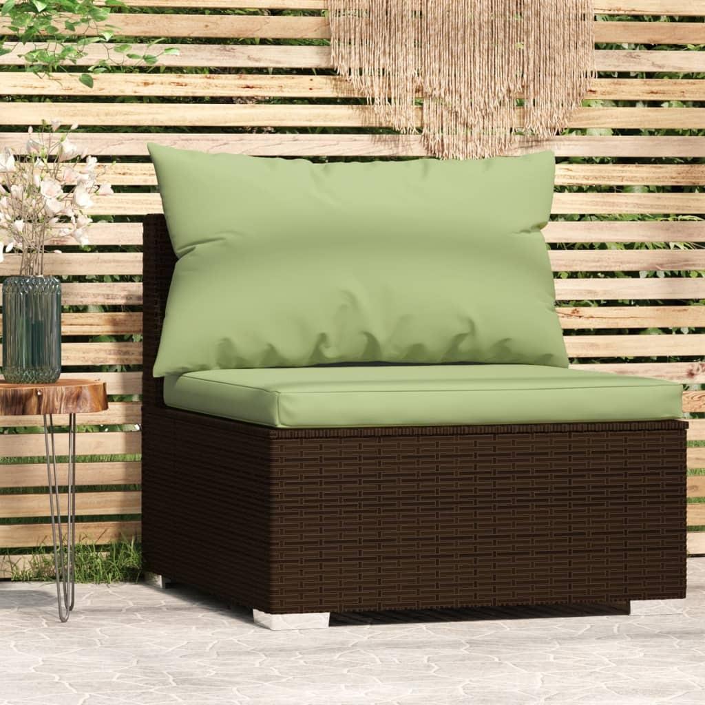 Midtermodul til havesofa med hynder polyrattan brun
