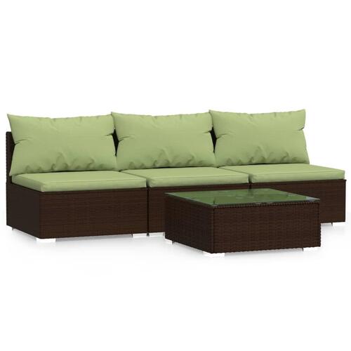 Loungesæt til haven 4 dele med hynder polyrattan brun