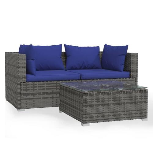 Loungesæt til haven 3 dele med hynder polyrattan grå