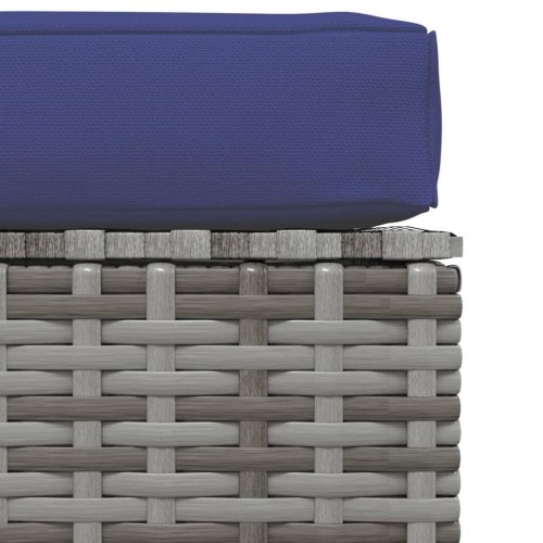 Fodskammel til haven med hynde 70×70×30 cm - polyrattan, grå/mørkeblå