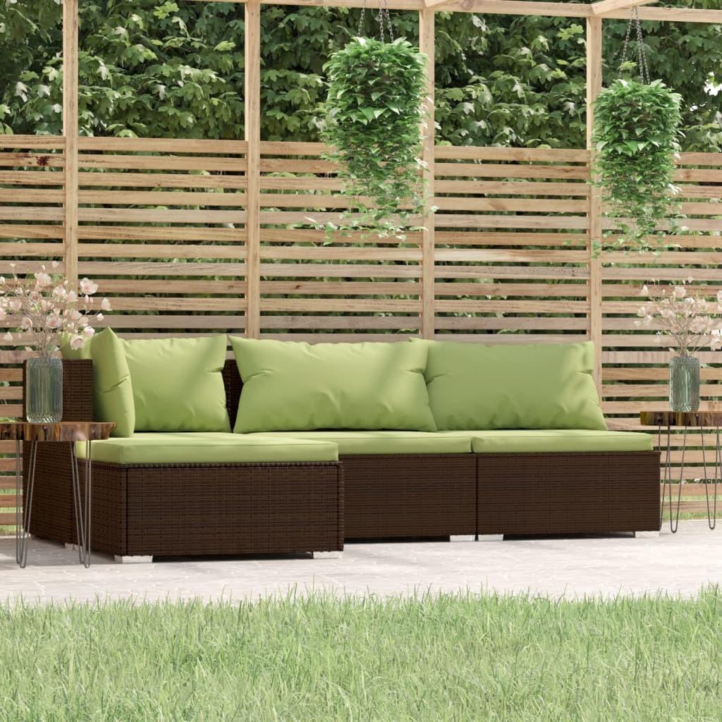 Loungesæt til haven 4 dele med hynder polyrattan brun