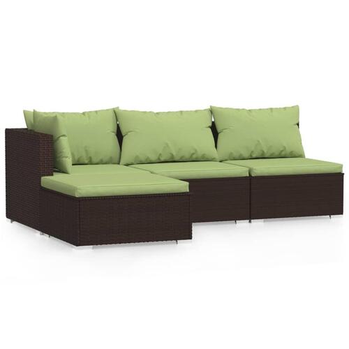 Loungesæt til haven 4 dele med hynder polyrattan brun