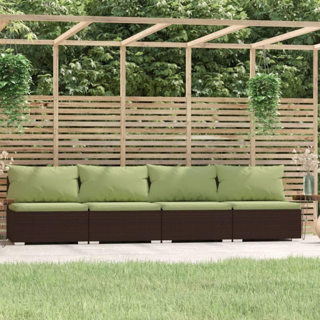 4-personers sofa med hynder polyrattan brun billede