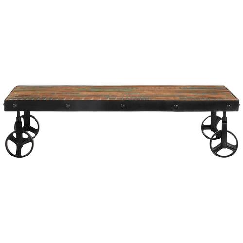 Sofabord med hjul 100x60x26 cm massivt genbrugstræ