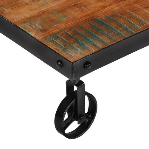 Sofabord med hjul 100x60x26 cm massivt genbrugstræ