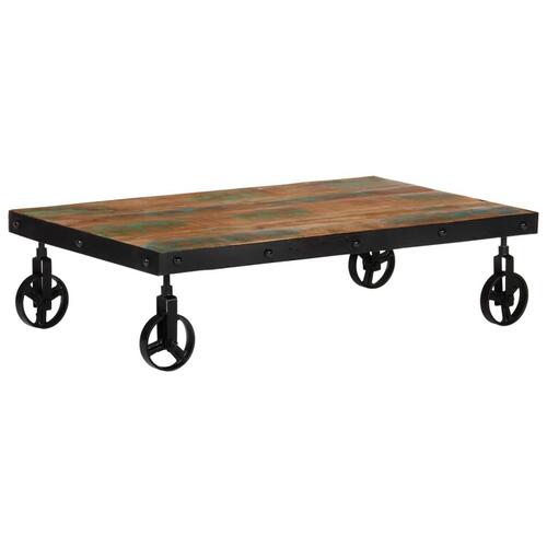 Sofabord med hjul 100x60x26 cm massivt genbrugstræ