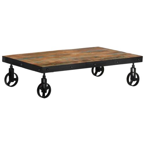 Sofabord med hjul 100x60x26 cm massivt genbrugstræ