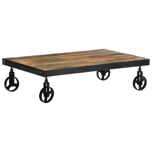 Sofabord med hjul 100x60x26 cm massivt genbrugstræ