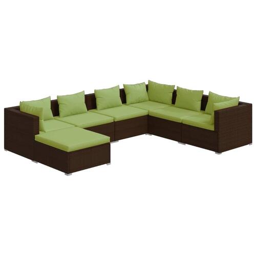 Loungesæt til haven 7 dele med hynder polyrattan brun