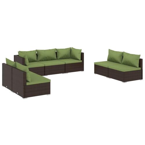 Loungesæt til haven 7 dele med hynder polyrattan brun