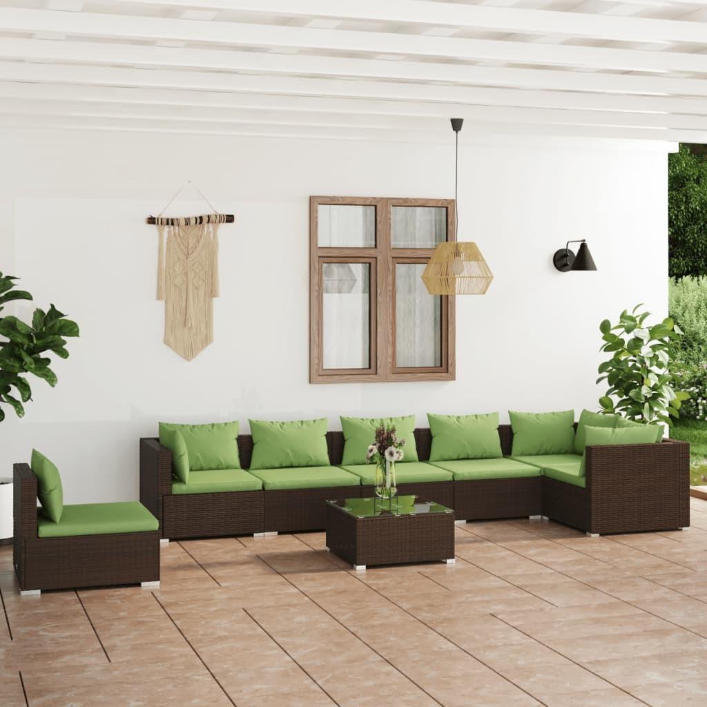 Loungesæt til haven 8 dele med hynder polyrattan brun