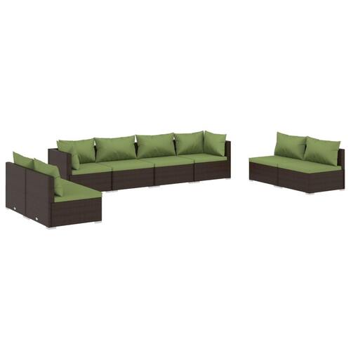 Loungesæt til haven 8 dele med hynder polyrattan brun