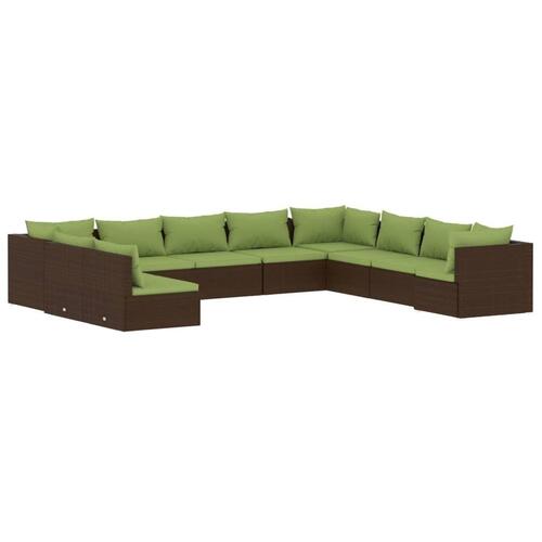 Loungesæt til haven 10 dele med hynder polyrattan brun
