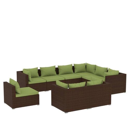 Loungesæt til haven 9 dele med hynder polyrattan brun