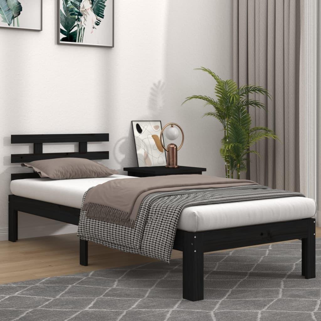 Sengeramme 100x200 cm massivt fyrretræ sort