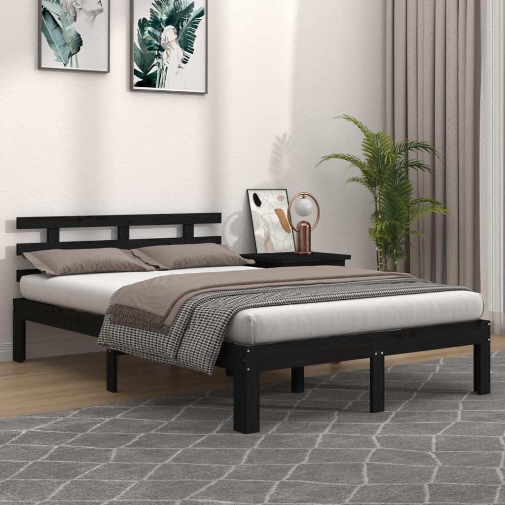 Sengeramme 150x200 cm King Size massivt træ sort