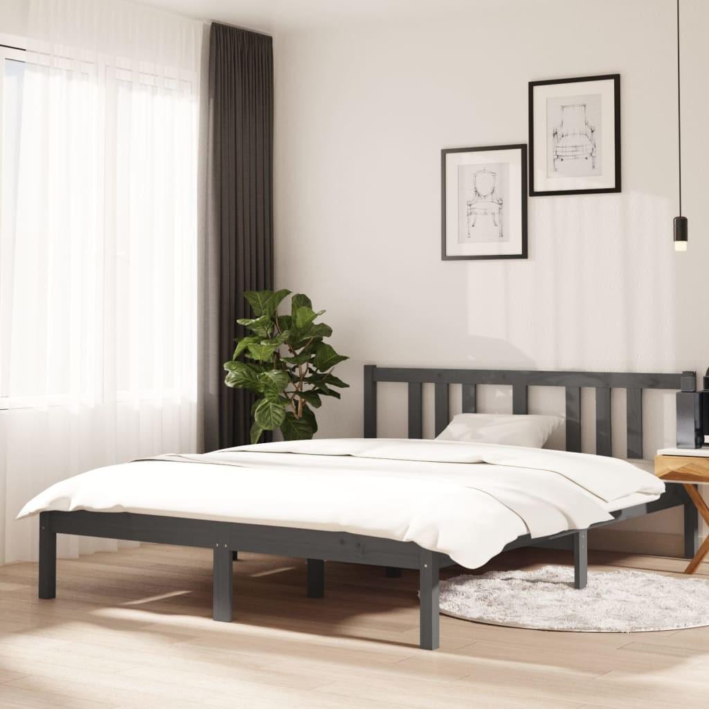 Sengeramme 140x190 cm massivt fyrretræ grå