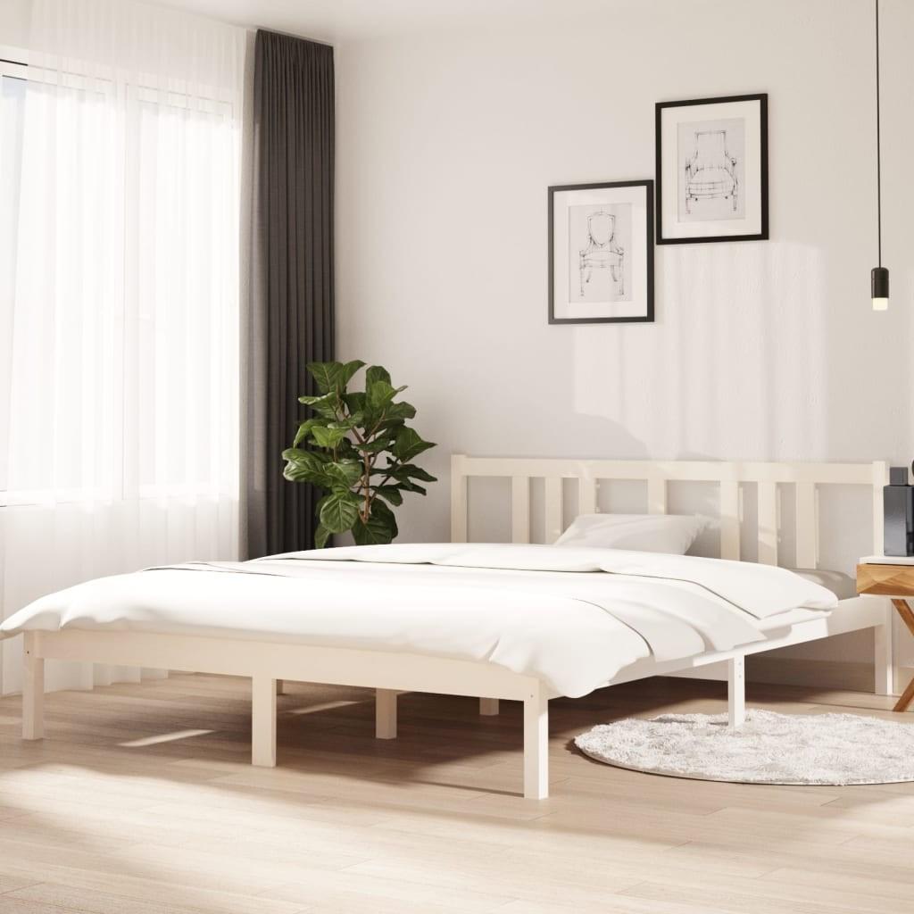 Sengeramme 150x200 cm King Size massivt fyrretræ hvid