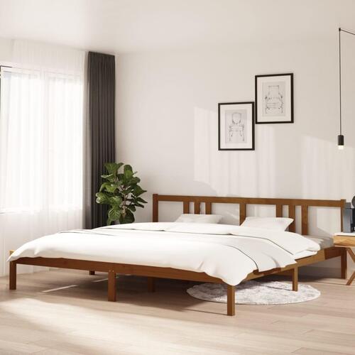 Sengeramme 200x200 cm massivt træ gyldenbrun