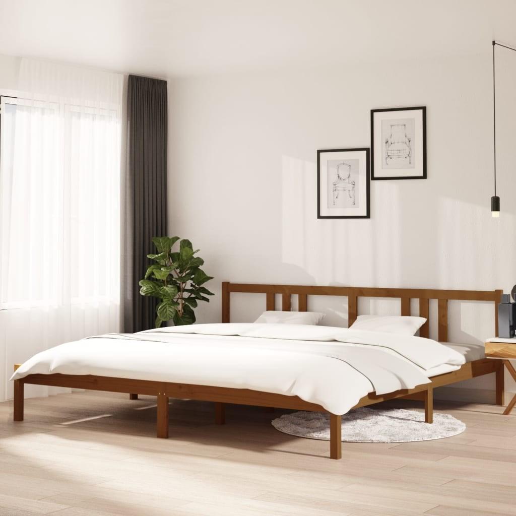 Sengeramme 200x200 cm massivt træ gyldenbrun