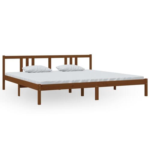 Sengeramme 200x200 cm massivt træ gyldenbrun
