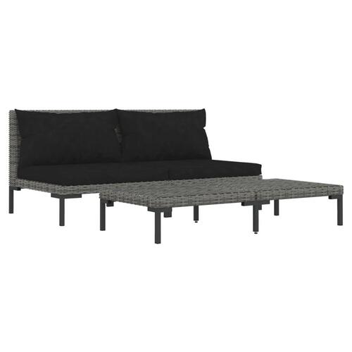Loungesæt til haven 3 dele halvrundt polyrattan mørkegrå