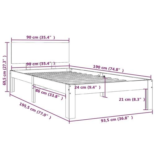 Sengeramme 90x190 cm Single massivt træ hvid