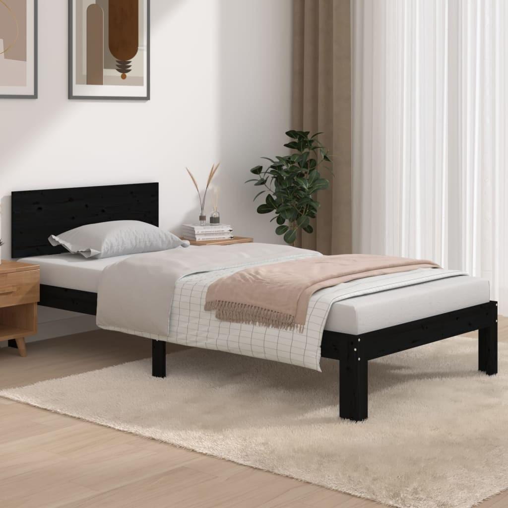 Sengeramme 90x190 cm Single massivt træ sort