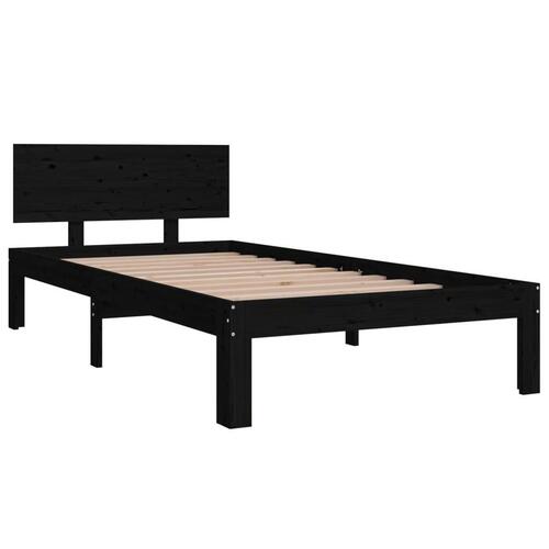 Sengeramme 90x190 cm Single massivt træ sort