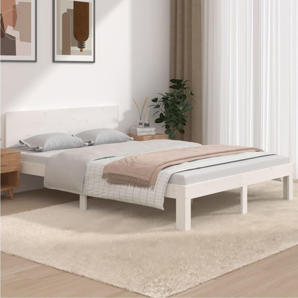 Sengeramme 135x190 cm dobbelt massivt fyrretræ hvid