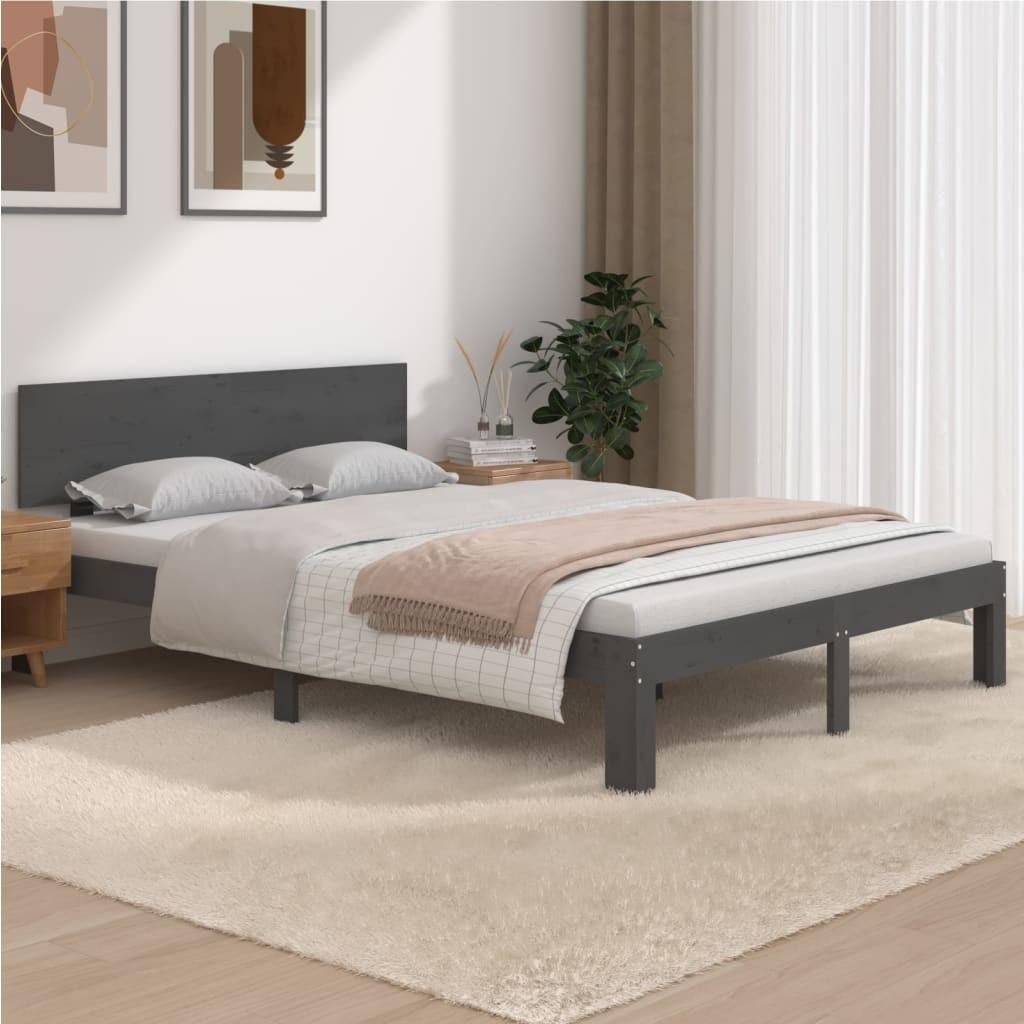 Sengeramme 135x190 cm Double massivt fyrretræ grå