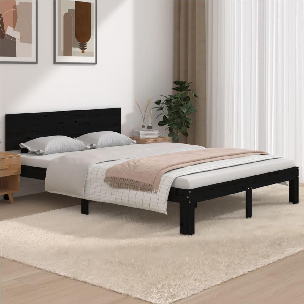 Sengeramme 135x190 cm Double massivt fyrretræ sort