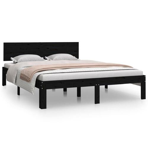 Sengeramme 135x190 cm Double massivt fyrretræ sort
