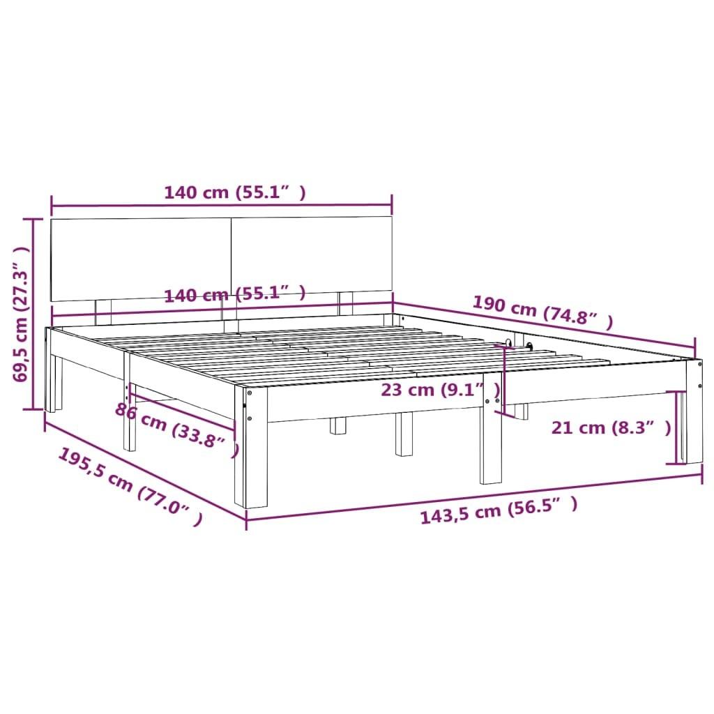 Sengeramme 140x190 cm massivt fyrretræ hvid