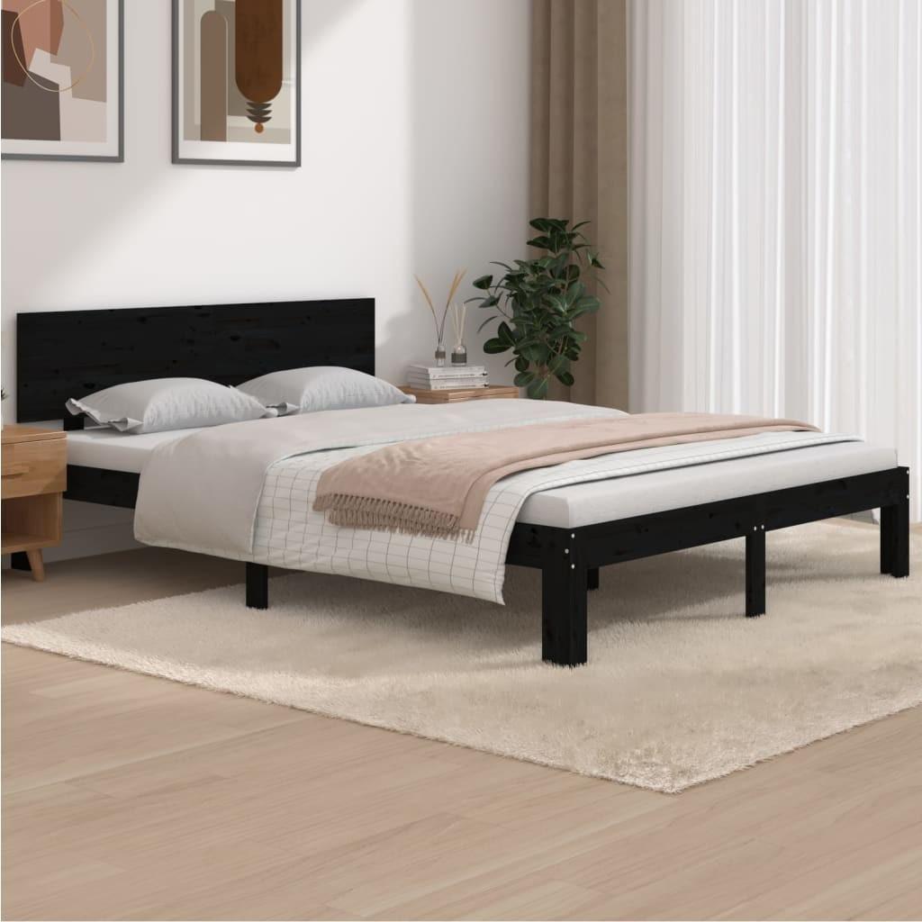 Sengeramme 140x190 cm massivt fyrretræ sort