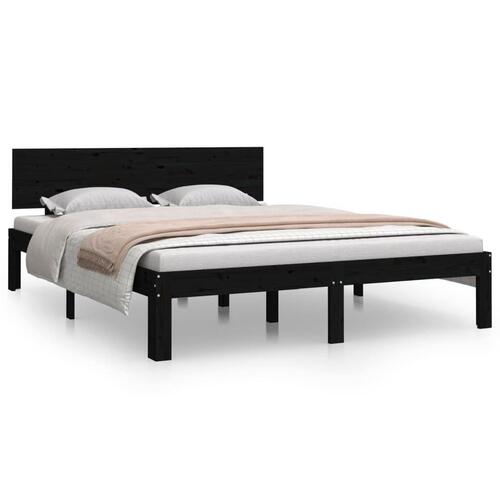 Sengeramme 140x190 cm massivt fyrretræ sort